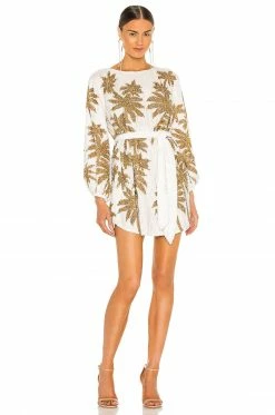 Cheapest ๐ Retrofete Grace ๐ Dress In White & Gold Palm โญ