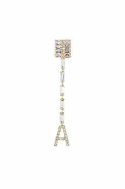 Deals 👏 Retrofete Lara Block Crystal Letter Drop Earrings In Crystal & Shiny Gold 🛒